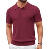 COOFANDY Mens Polo Shirts Textured Knit Short Sleeve Stretch Casual Shirts | Ice-Cool Fabric, Comfortable and Breathable, Three Button placket, unique knit Texture(Wine Red)