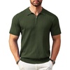 COOFANDY Men’s Quarter Zip Polo Shirt Short Sleeve Ribbed Knit Golf Tee | Collared, 1/4 Zip, Textured, Casual, Business Shirt Lightweight, Breathable, Elastic T Shirt for Men(Army Green)