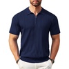 COOFANDY Men’s Quarter Zip Polo Shirt Short Sleeve Ribbed Knit Golf Tee | Collared, 1/4 Zip, Textured, Casual, Business Shirt Lightweight, Breathable, Elastic T Shirt for Men(A-navy Blue)