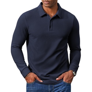 COOFANDY Men’s Corduroy Long Sleeve Polo Shirts Collared Pullover | Soft Textured Fabric, Quarter Button Placket, Lightweight, Regular Fit, Fall Fashion, Business Casual Work Wear(Navy Blue)