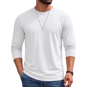 COOFANDY Men’s Long Sleeve Shirts Crew Neck Cotton T-Shirt Casual Shirts | Cotton Fabric, Comfortable and Breathable for Daily Wear, Ribbed Crew Neck, reinforced with Double-Needle Topstitching(All White)