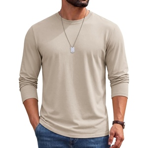 COOFANDY Men’s Long Sleeve Shirts Crew Neck Cotton T-Shirt Casual Shirts | Cotton Fabric, Comfortable and Breathable for Daily Wear, Ribbed Crew Neck, reinforced with Double-Needle Topstitching(Light Khaki)