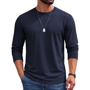 COOFANDY Men’s Long Sleeve Shirts Crew Neck Cotton T-Shirt Casual Shirts | Cotton Fabric, Comfortable and Breathable for Daily Wear, Ribbed Crew Neck, reinforced with Double-Needle Topstitching(Navy)