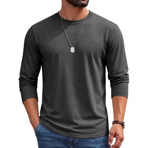 COOFANDY Men’s Long Sleeve Shirts Crew Neck Cotton T-Shirt Casual Shirts | Cotton Fabric, Comfortable and Breathable for Daily Wear, Ribbed Crew Neck, reinforced with Double-Needle Topstitching(Dark Grey)