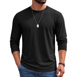 COOFANDY Men’s Long Sleeve Shirts Crew Neck Cotton T-Shirt Casual Shirts | Cotton Fabric, Comfortable and Breathable for Daily Wear, Ribbed Crew Neck, reinforced with Double-Needle Topstitching(Black)