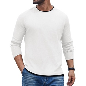 COOFANDY Mens Long Sleeve Tee Shirts Cotton Waffle Crewneck Pullover Tshirts with Contrast Trim(All White + Black Trim)