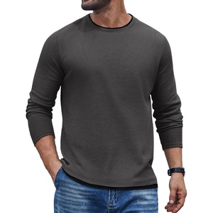 COOFANDY Mens Long Sleeve Tee Shirts Cotton Waffle Crewneck Pullover Tshirts with Contrast Trim(Dark Grey + Black Trim)