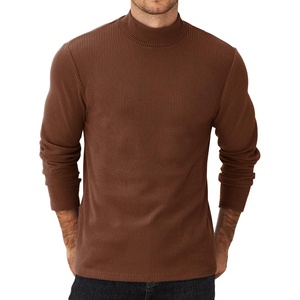 COOFANDY Men’s Mock Neck Sweater Lightweight Ribbed Knit Casual Pullover | Long Sleeve,Casual,Ribbed Knit,Breathable,Half turtleneck,Regular fit(Brown)