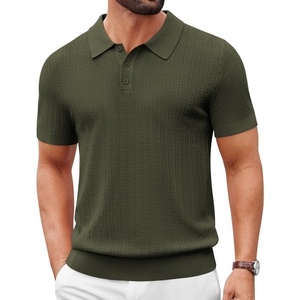 COOFANDY Mens Polo Shirts Textured Knit Short Sleeve Stretch Casual Shirts | Ice-Cool Fabric, Comfortable and Breathable, Three Button placket, unique knit Texture(Army Green)