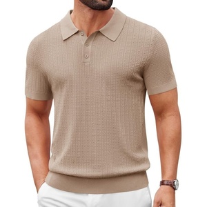 COOFANDY Mens Polo Shirts Textured Knit Short Sleeve Stretch Casual Shirts | Ice-Cool Fabric, Comfortable and Breathable, Three Button placket, unique knit Texture(Khaki)