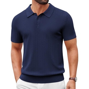 COOFANDY Mens Polo Shirts Textured Knit Short Sleeve Stretch Casual Shirts | Ice-Cool Fabric, Comfortable and Breathable, Three Button placket, unique knit Texture(Navy Blue)