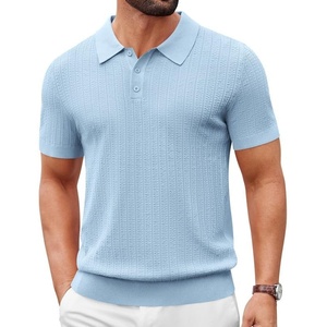 COOFANDY Mens Polo Shirts Textured Knit Short Sleeve Stretch Casual Shirts | Ice-Cool Fabric, Comfortable and Breathable, Three Button placket, unique knit Texture(Light Blue)