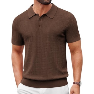 COOFANDY Mens Polo Shirts Textured Knit Short Sleeve Stretch Casual Shirts | Ice-Cool Fabric, Comfortable and Breathable, Three Button placket, unique knit Texture(Brown)