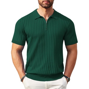 COOFANDY Men’s Quarter Zip Polo Shirt Short Sleeve Ribbed Knit Golf Tee | Collared, 1/4 Zip, Textured, Casual, Business Shirt Lightweight, Breathable, Elastic T Shirt for Men(Hunter Green)