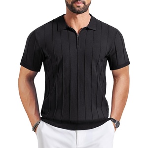 COOFANDY Men’s Quarter Zip Polo Shirt Short Sleeve Ribbed Knit Golf Tee | Collared, 1/4 Zip, Textured, Casual, Business Shirt Lightweight, Breathable, Elastic T Shirt for Men(V-black)