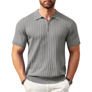COOFANDY Men’s Quarter Zip Polo Shirt Short Sleeve Ribbed Knit Golf Tee | Collared, 1/4 Zip, Textured, Casual, Business Shirt Lightweight, Breathable, Elastic T Shirt for Men(Light Grey)
