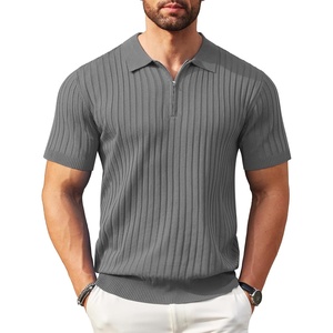 COOFANDY Men’s Quarter Zip Polo Shirt Short Sleeve Ribbed Knit Golf Tee | Collared, 1/4 Zip, Textured, Casual, Business Shirt Lightweight, Breathable, Elastic T Shirt for Men(Grey)