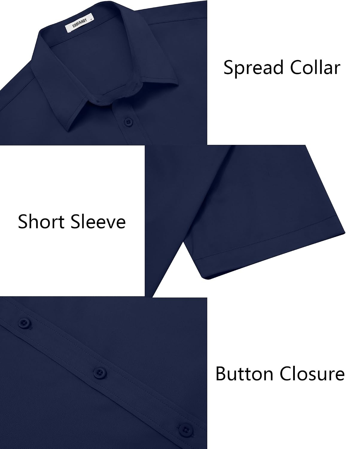 image:imageCOOFANDY Mens Button Down Shirts Short Sleeve Untucked Dress Shirts Wrinkle Free Dress Shirt Solid Stretch Fabric Regular Fit Spread Collar Business Outfits Casual Daily WearNavy Blue