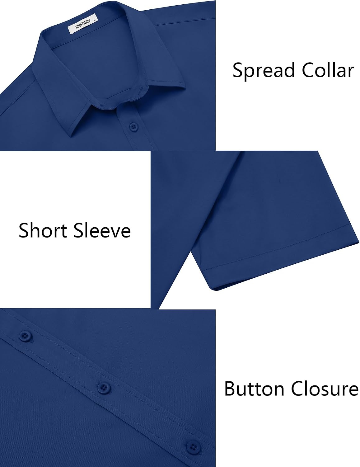 image:imageCOOFANDY Mens Button Down Shirts Short Sleeve Untucked Dress Shirts Wrinkle Free Dress Shirt Solid Stretch Fabric Regular Fit Spread Collar Business Outfits Casual Daily WearBlue
