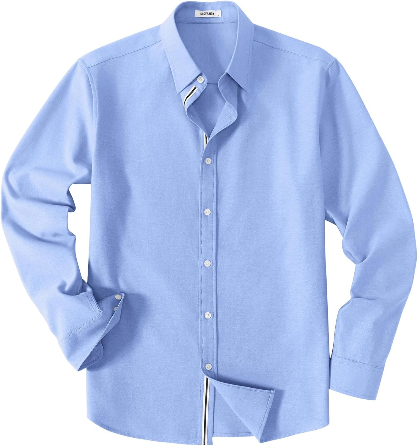 image:imageCOOFANDY Mens Oxford Shirt Long Sleeve Casual Button Down Dress Shirt Untucked Dress Shirt Cotton Blend Business DressCasual WearHidden Contrast Stripe Machine WashableLight Blue