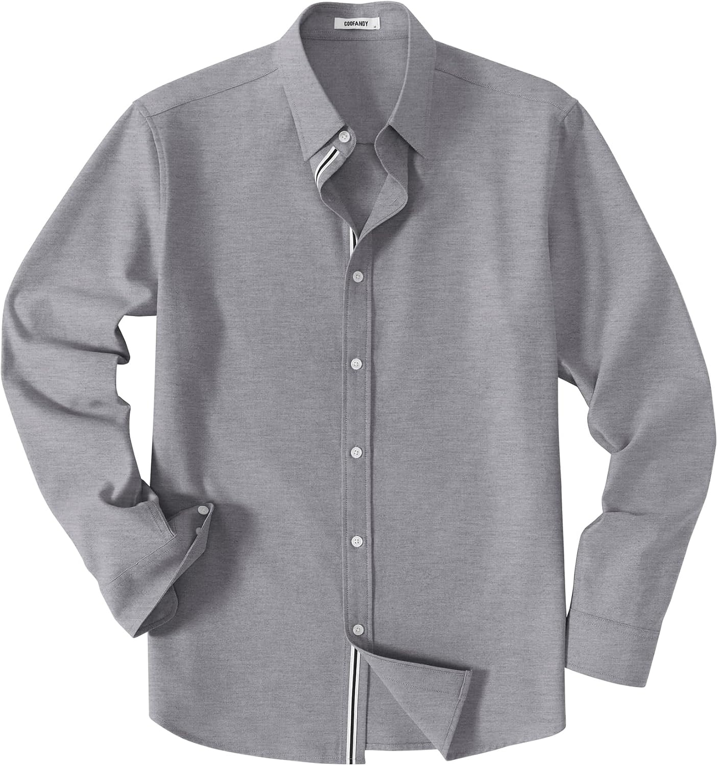 image:imageCOOFANDY Mens Oxford Shirt Long Sleeve Casual Button Down Dress Shirt Untucked Dress Shirt Cotton Blend Business DressCasual WearHidden Contrast Stripe Machine WashableDark Grey