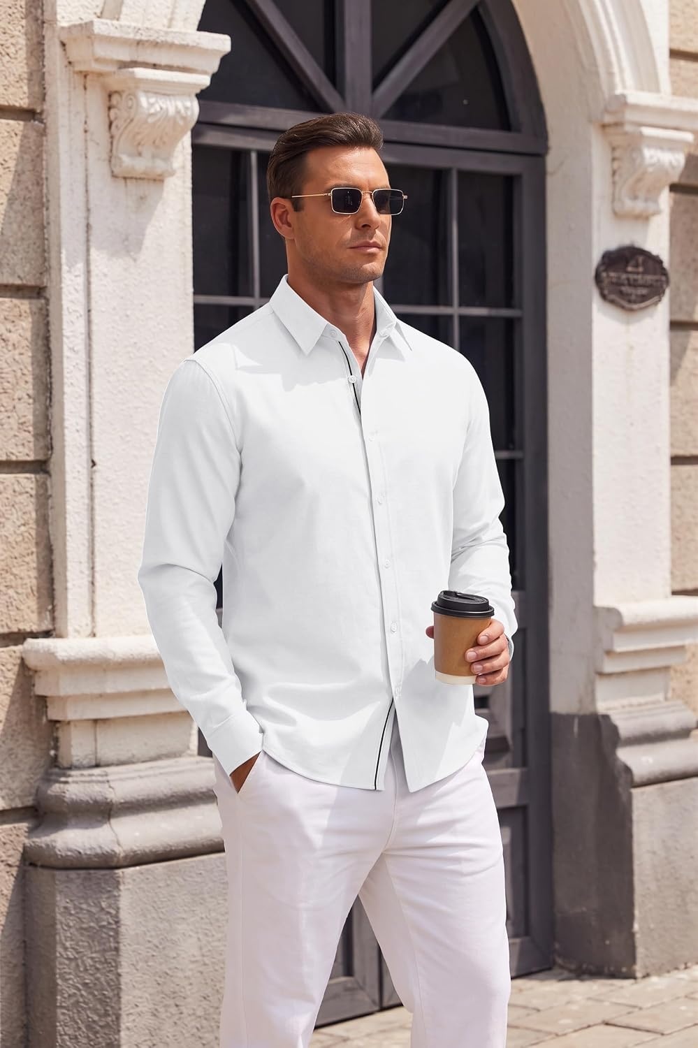 image:imageCOOFANDY Mens Oxford Shirt Long Sleeve Casual Button Down Dress Shirt Untucked Dress Shirt Cotton Blend Business DressCasual WearHidden Contrast Stripe Machine WashableWhite