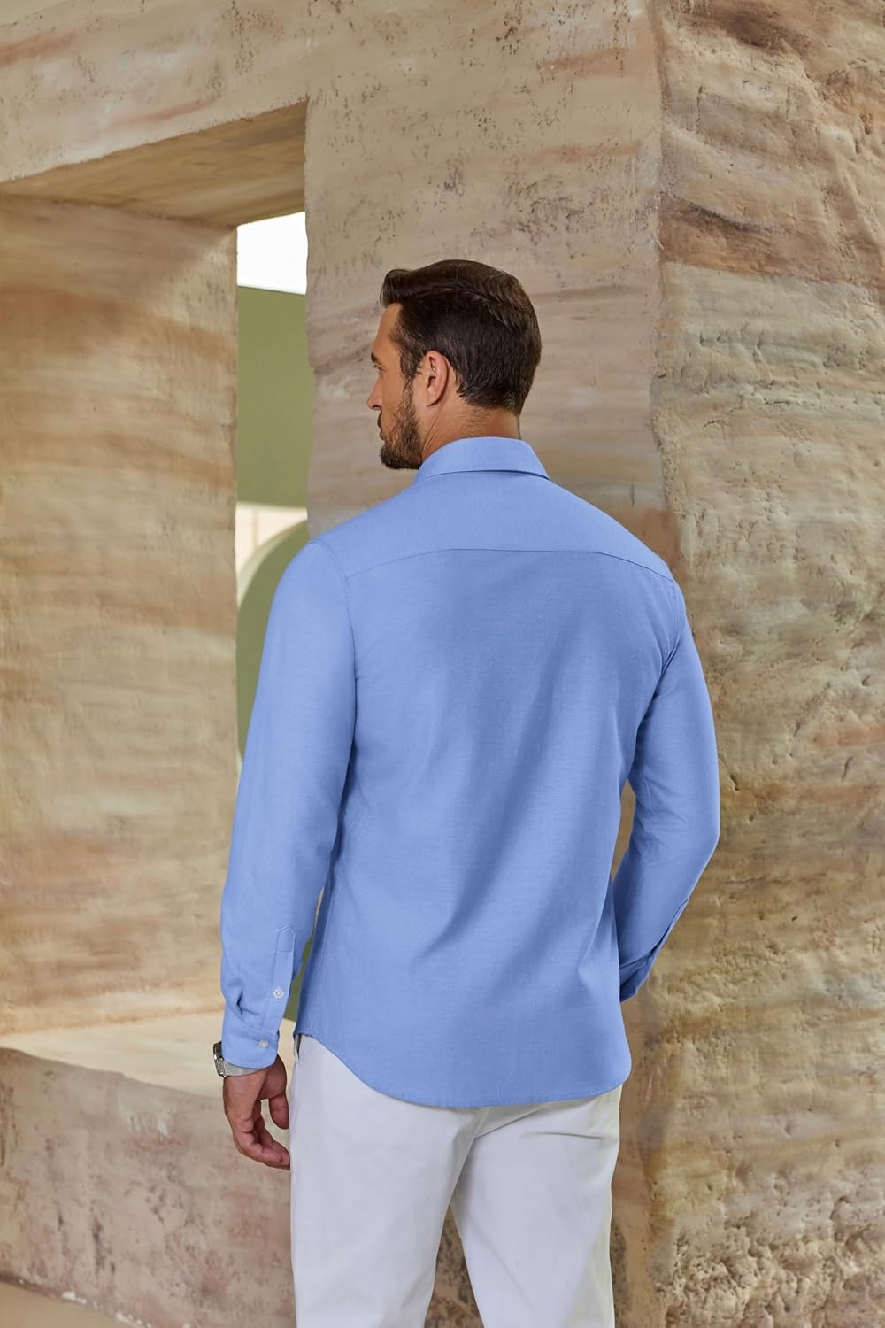 image:imageCOOFANDY Mens Oxford Shirt Long Sleeve Casual Button Down Dress Shirt Untucked Dress Shirt Cotton Blend Business DressCasual WearHidden Contrast Stripe Machine WashableBlue