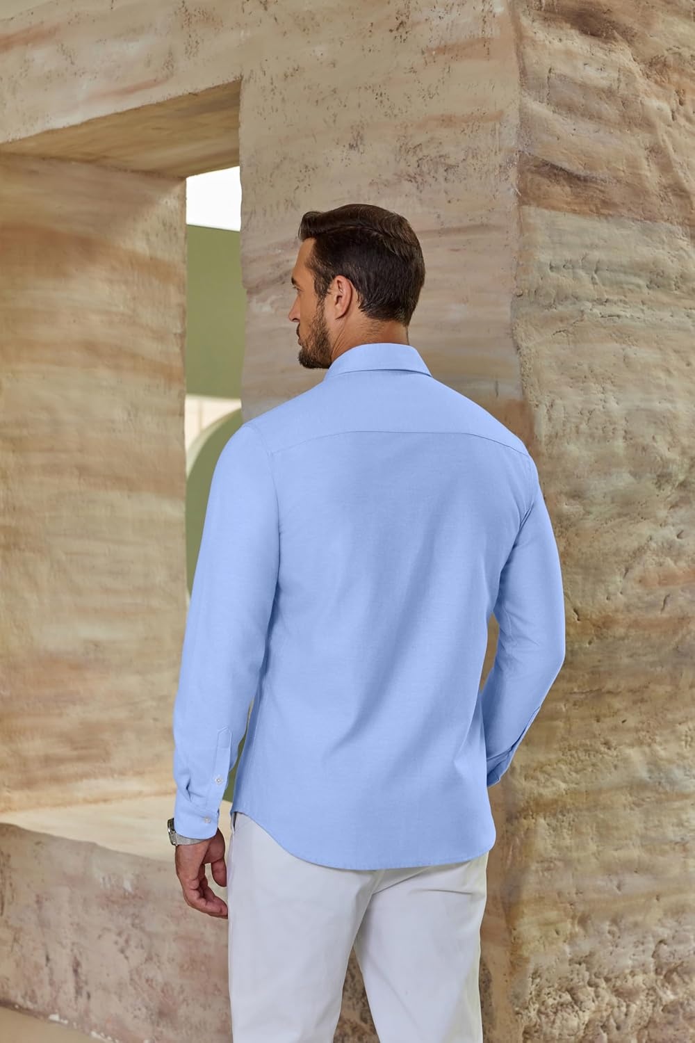 image:imageCOOFANDY Mens Oxford Shirt Long Sleeve Casual Button Down Dress Shirt Untucked Dress Shirt Cotton Blend Business DressCasual WearHidden Contrast Stripe Machine WashableLight Blue