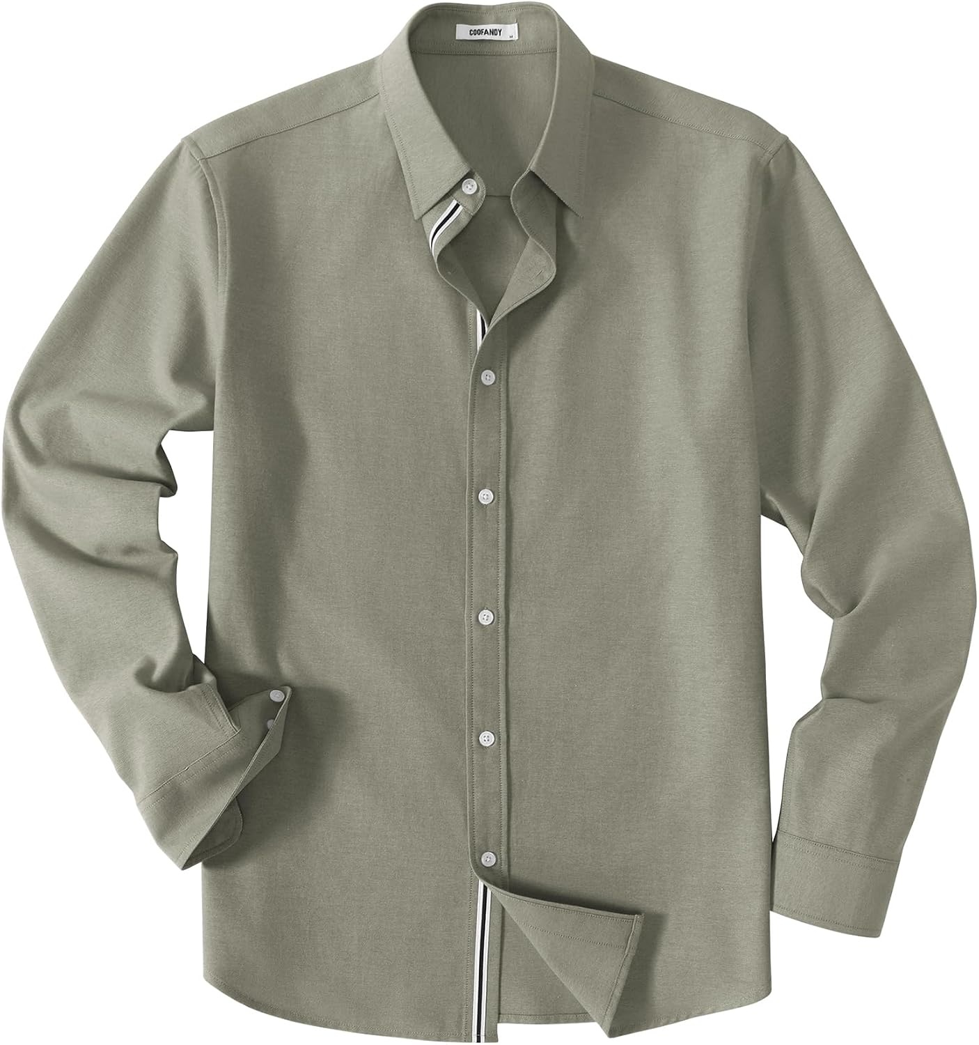 image:imageCOOFANDY Mens Oxford Shirt Long Sleeve Casual Button Down Dress Shirt Untucked Dress Shirt Cotton Blend Business DressCasual WearHidden Contrast Stripe Machine WashableArmy Green