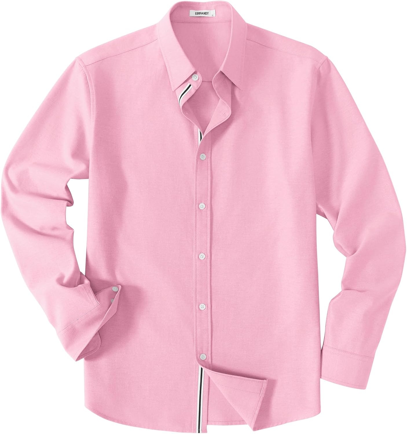 image:imageCOOFANDY Mens Oxford Shirt Long Sleeve Casual Button Down Dress Shirt Untucked Dress Shirt Cotton Blend Business DressCasual WearHidden Contrast Stripe Machine WashablePink