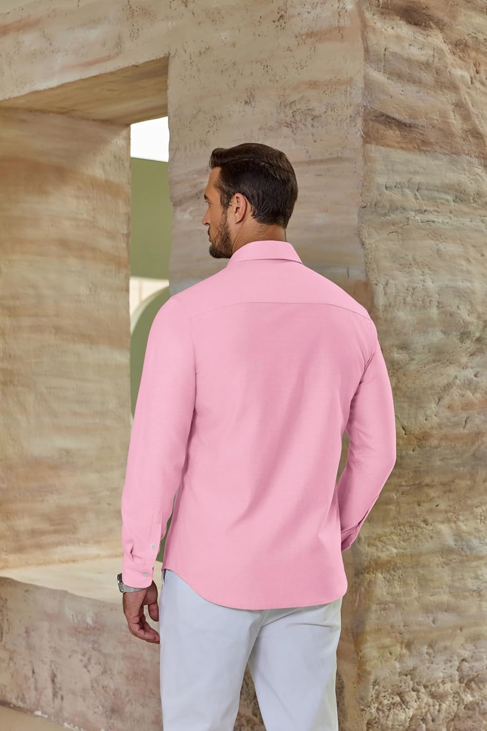 image:imageCOOFANDY Mens Oxford Shirt Long Sleeve Casual Button Down Dress Shirt Untucked Dress Shirt Cotton Blend Business DressCasual WearHidden Contrast Stripe Machine WashablePink