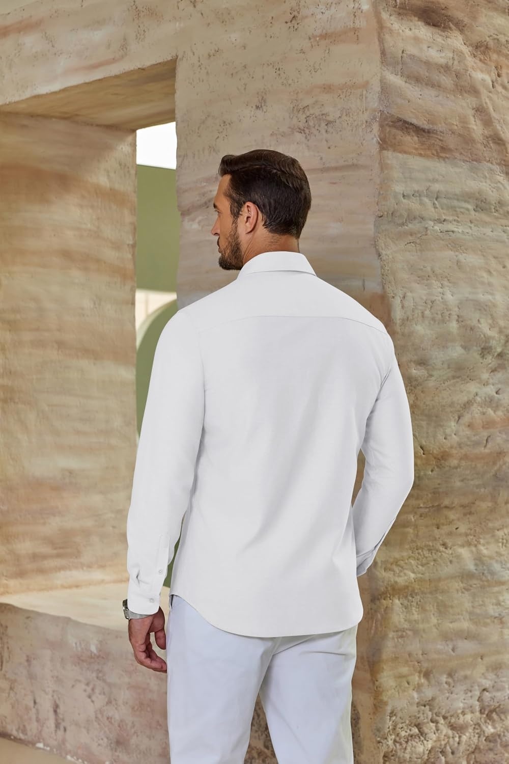 image:imageCOOFANDY Mens Oxford Shirt Long Sleeve Casual Button Down Dress Shirt Untucked Dress Shirt Cotton Blend Business DressCasual WearHidden Contrast Stripe Machine WashableWhite