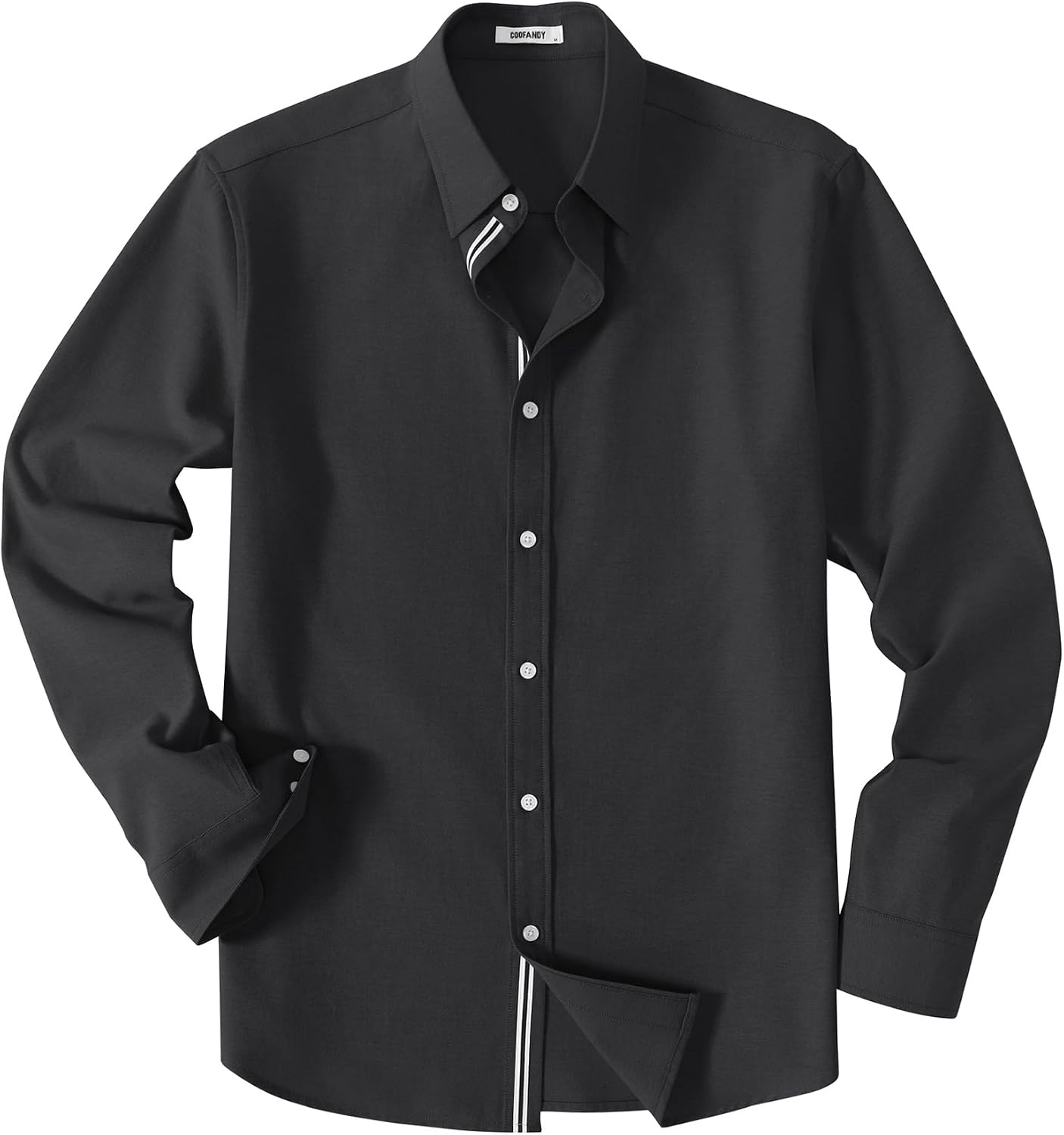image:imageCOOFANDY Mens Oxford Shirt Long Sleeve Casual Button Down Dress Shirt Untucked Dress Shirt Cotton Blend Business DressCasual WearHidden Contrast Stripe Machine WashableBlack