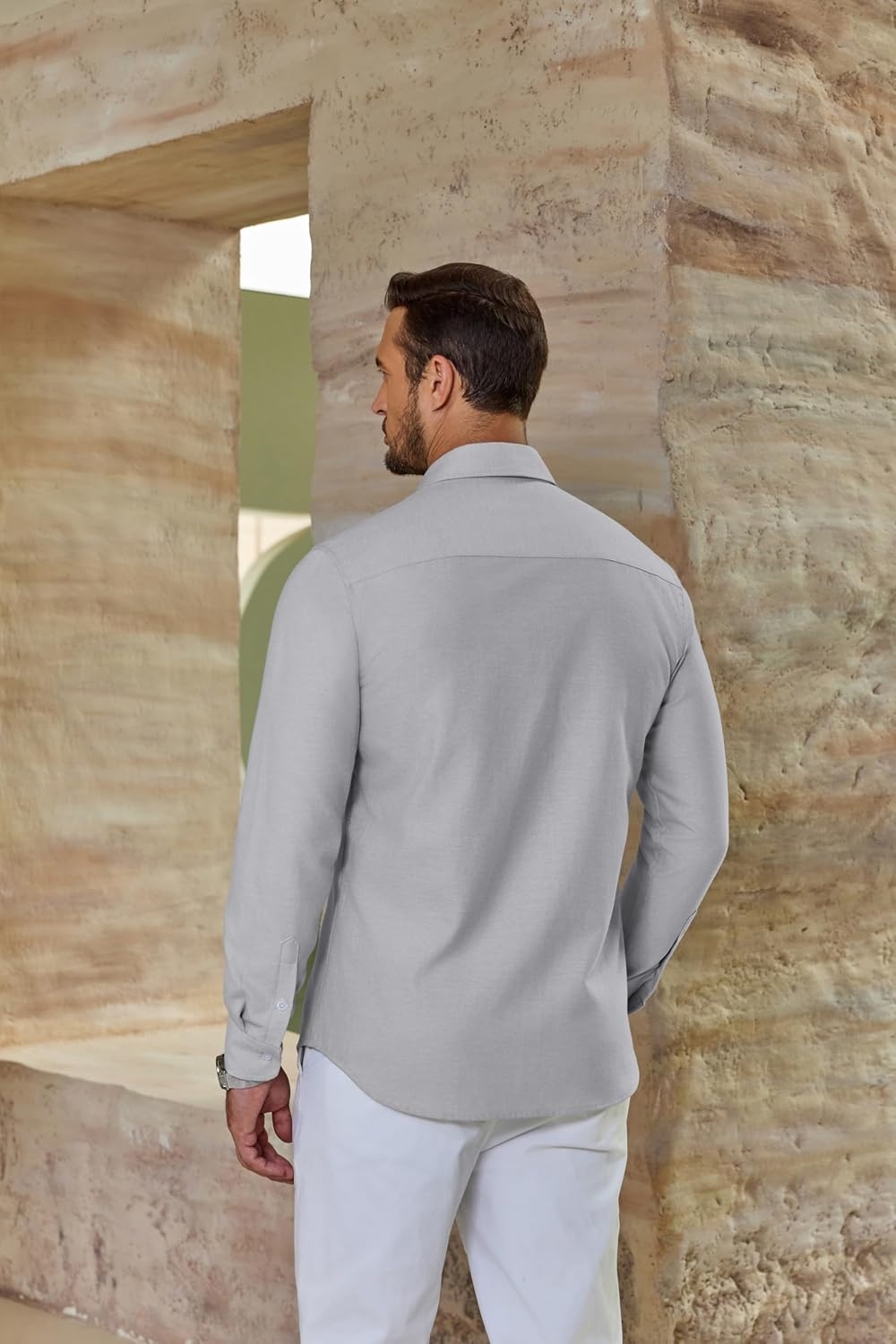 image:imageCOOFANDY Mens Oxford Shirt Long Sleeve Casual Button Down Dress Shirt Untucked Dress Shirt Cotton Blend Business DressCasual WearHidden Contrast Stripe Machine WashableLight Grey