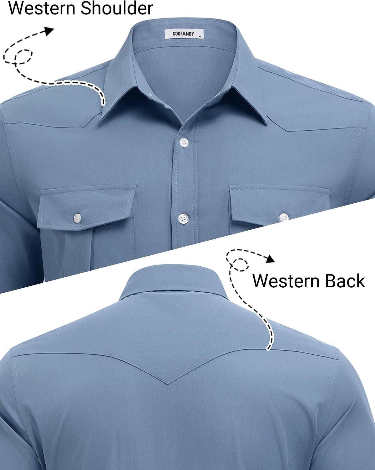 image:imageCOOFANDY Western Shirts for Mens Cowboy Shirt Short Sleeve Button Down Shirt Casual Work Shirts PlaidGrey Blue