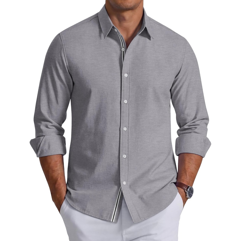 image:imageCOOFANDY Mens Oxford Shirt Long Sleeve Casual Button Down Dress Shirt Untucked Dress Shirt Cotton Blend Business DressCasual WearHidden Contrast Stripe Machine WashableDark Grey