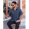 COOFANDY Mens Wrinkle Free Dress Shirt Polka Dot Short Sleeve Button Down Business Casual Shirts(Dark Blue- White Four-petaled Flower)