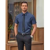 COOFANDY Mens Wrinkle Free Dress Shirt Polka Dot Short Sleeve Button Down Business Casual Shirts(Dark Blue- White Four-petaled Flower)