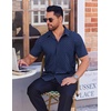 COOFANDY Mens Wrinkle Free Dress Shirt Polka Dot Short Sleeve Button Down Business Casual Shirts(Dark Blue-white Rhombus)