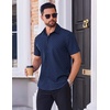 COOFANDY Mens Wrinkle Free Dress Shirt Polka Dot Short Sleeve Button Down Business Casual Shirts(Dark Blue-white Rhombus)