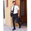 COOFANDY Mens Wrinkle Free Dress Shirt Polka Dot Short Sleeve Button Down Business Casual Shirts(White – Arc-shaped)