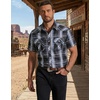 COOFANDY Western Shirts for Mens Cowboy Shirt Short Sleeve Button Down Shirt Casual Work Shirts Plaid(Black grey Plaid)
