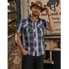 COOFANDY Western Shirts for Mens Cowboy Shirt Short Sleeve Button Down Shirt Casual Work Shirts Plaid(Black grey Plaid)
