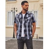 COOFANDY Western Shirts for Mens Cowboy Shirt Short Sleeve Button Down Shirt Casual Work Shirts Plaid(Black grey Plaid)