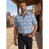COOFANDY Western Shirts for Mens Cowboy Shirt Short Sleeve Button Down Shirt Casual Work Shirts Plaid(Blue white Plaid)