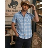 COOFANDY Western Shirts for Mens Cowboy Shirt Short Sleeve Button Down Shirt Casual Work Shirts Plaid(Blue white Plaid)