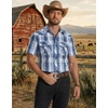 COOFANDY Western Shirts for Mens Cowboy Shirt Short Sleeve Button Down Shirt Casual Work Shirts Plaid(Blue white khaki Plaid)