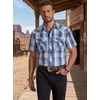 COOFANDY Western Shirts for Mens Cowboy Shirt Short Sleeve Button Down Shirt Casual Work Shirts Plaid(Blue white khaki Plaid)