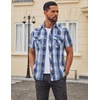 COOFANDY Western Shirts for Mens Cowboy Shirt Short Sleeve Button Down Shirt Casual Work Shirts Plaid(Blue white khaki Plaid)