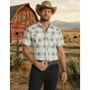 COOFANDY Western Shirts for Mens Cowboy Shirt Short Sleeve Button Down Shirt Casual Work Shirts Plaid(Green white Plaid)